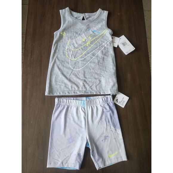 Nwt Nike "Just DIY It" Bike Short Set Photo Dust Girls Size 6 M - Picture 2 of 4